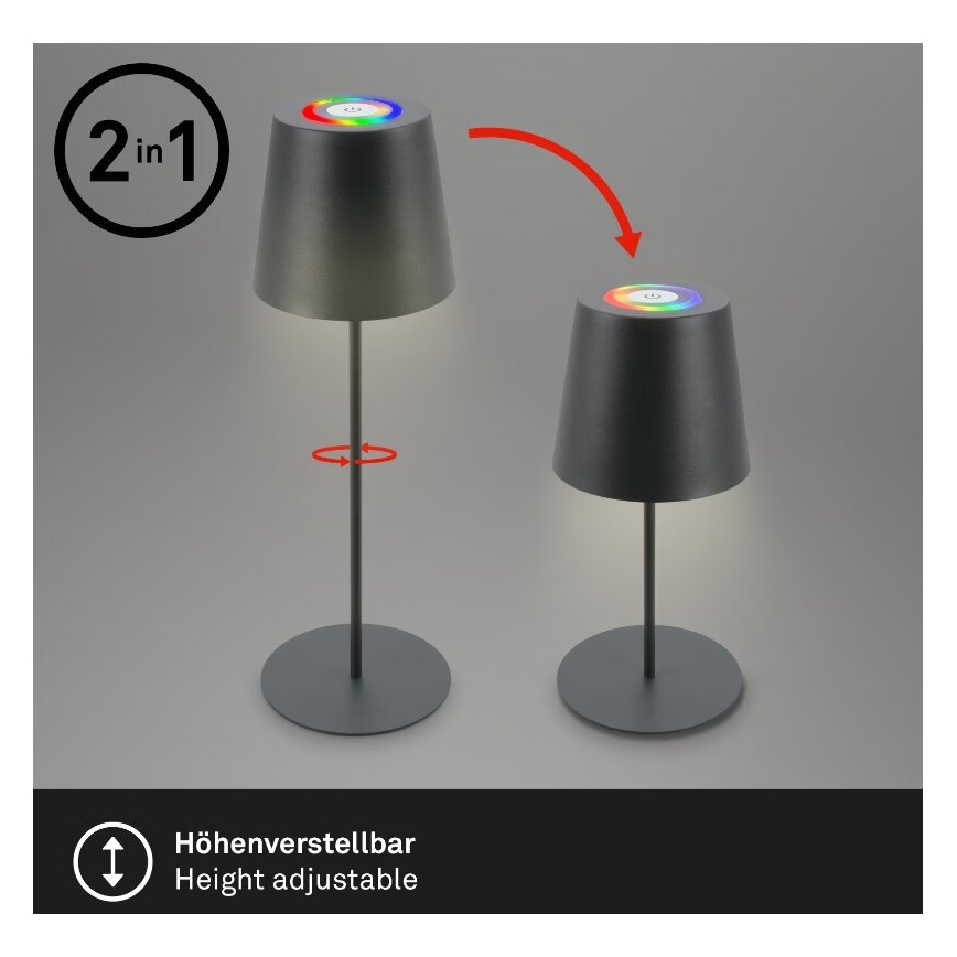 Briloner 7507015 - LED RGB Stmievateľná nabíjacia vonkajší stolná lampa 2v1 LED/2,5W/5V IP44 antracit