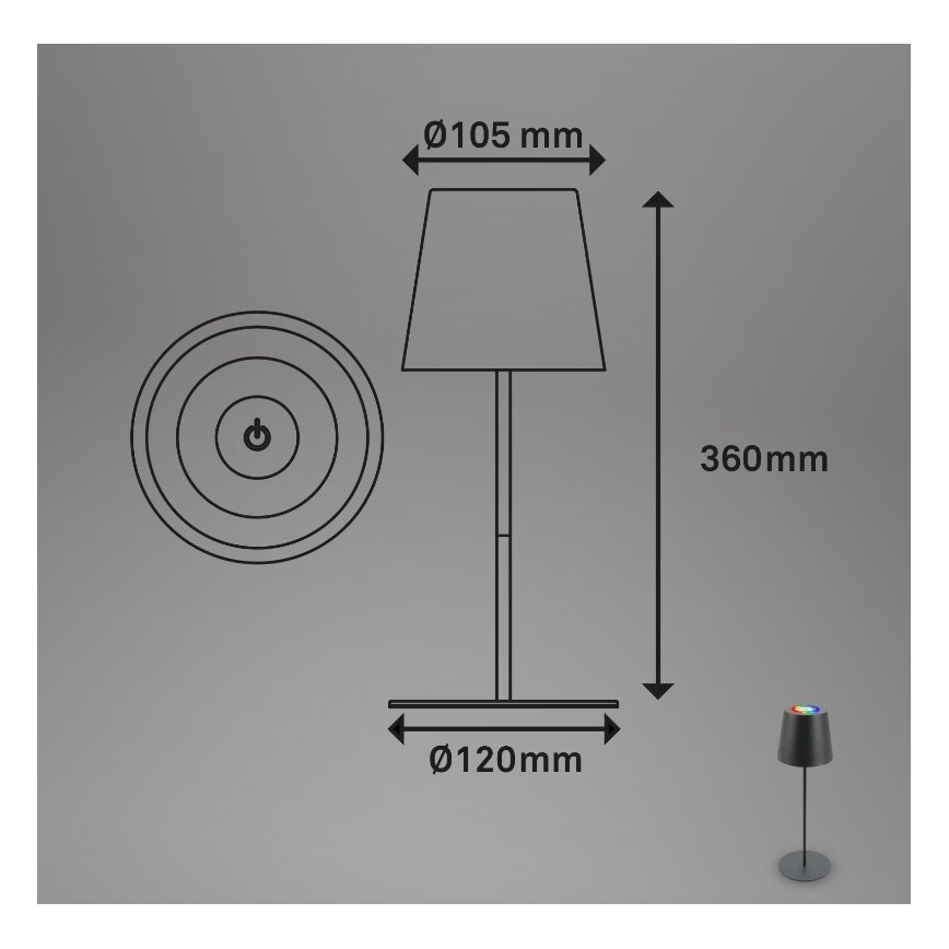Briloner 7507015 - LED RGB Stmievateľná nabíjacia vonkajší stolná lampa 2v1 LED/2,5W/5V IP44 antracit