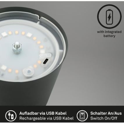 Briloner 7507015 - LED RGB stlmiteľná nabíjateľná vonkajšia stolová lampa 2 v 1 LED/2,5W/5V IP44 1200 mAh antracit