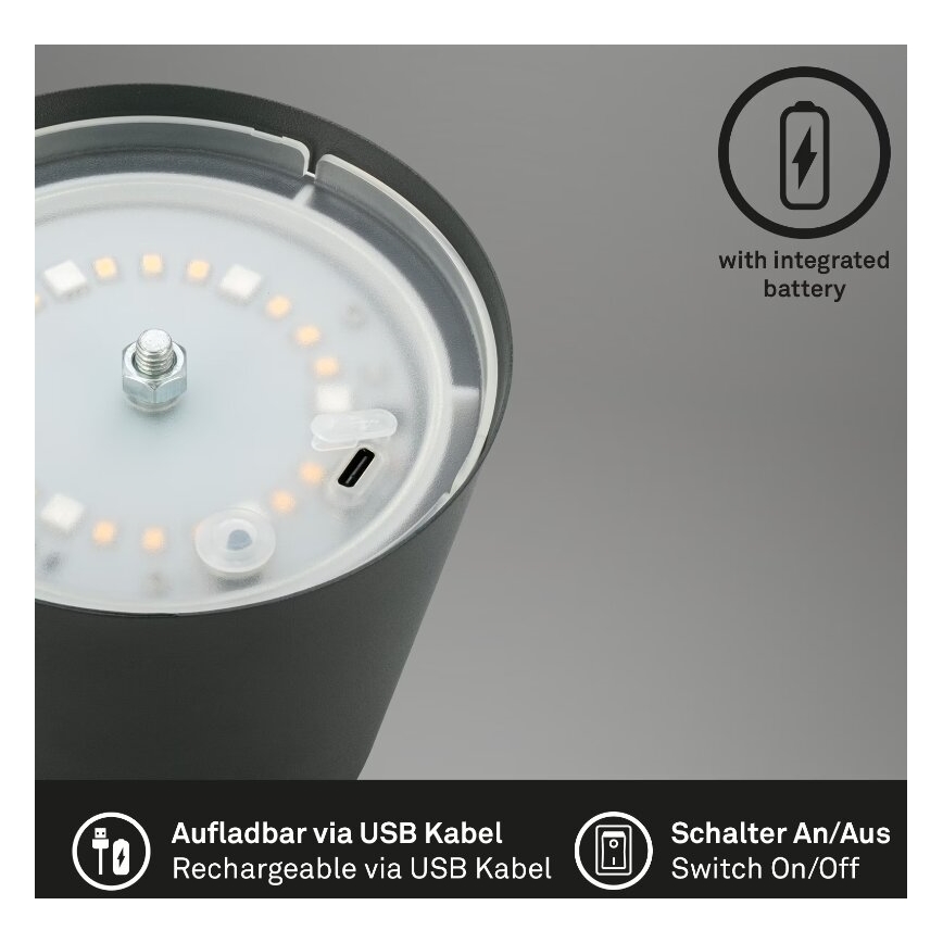 Briloner 7507015 - LED RGB stlmiteľná nabíjateľná vonkajšia stolová lampa 2 v 1 LED/2,5W/5V IP44 1200 mAh antracit