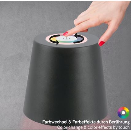 Briloner 7507015 - LED RGB stlmiteľná nabíjateľná vonkajšia stolová lampa 2 v 1 LED/2,5W/5V IP44 1200 mAh antracit