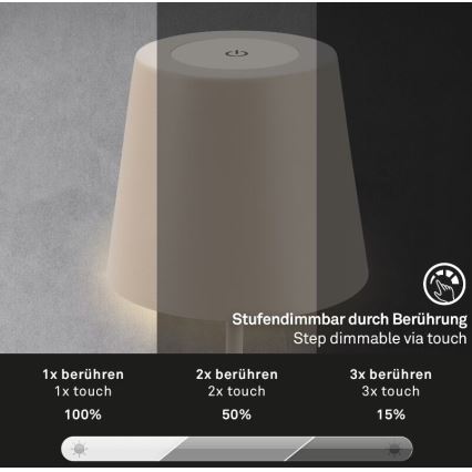 Briloner 7508011 - LED Stmievateľná nabíjacia vonkajší stolná lampa 2v1 LED/2,5W/5V IP44 béžová