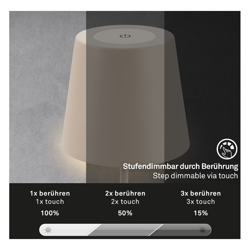 Briloner 7508011 - LED Stmievateľná nabíjacia vonkajší stolná lampa 2v1 LED/2,5W/5V IP44 béžová