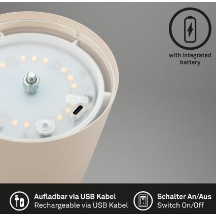 Briloner 7508011 - LED Stmievateľná nabíjacia vonkajší stolná lampa 2v1 LED/2,5W/5V IP44 béžová