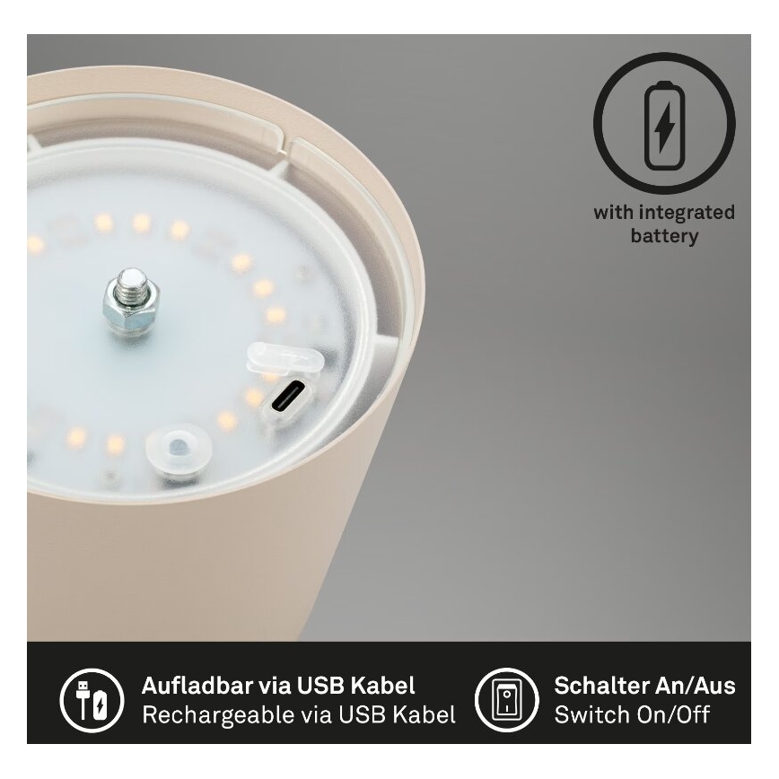 Briloner 7508011 - LED Stmievateľná nabíjacia vonkajší stolná lampa 2v1 LED/2,5W/5V IP44 béžová