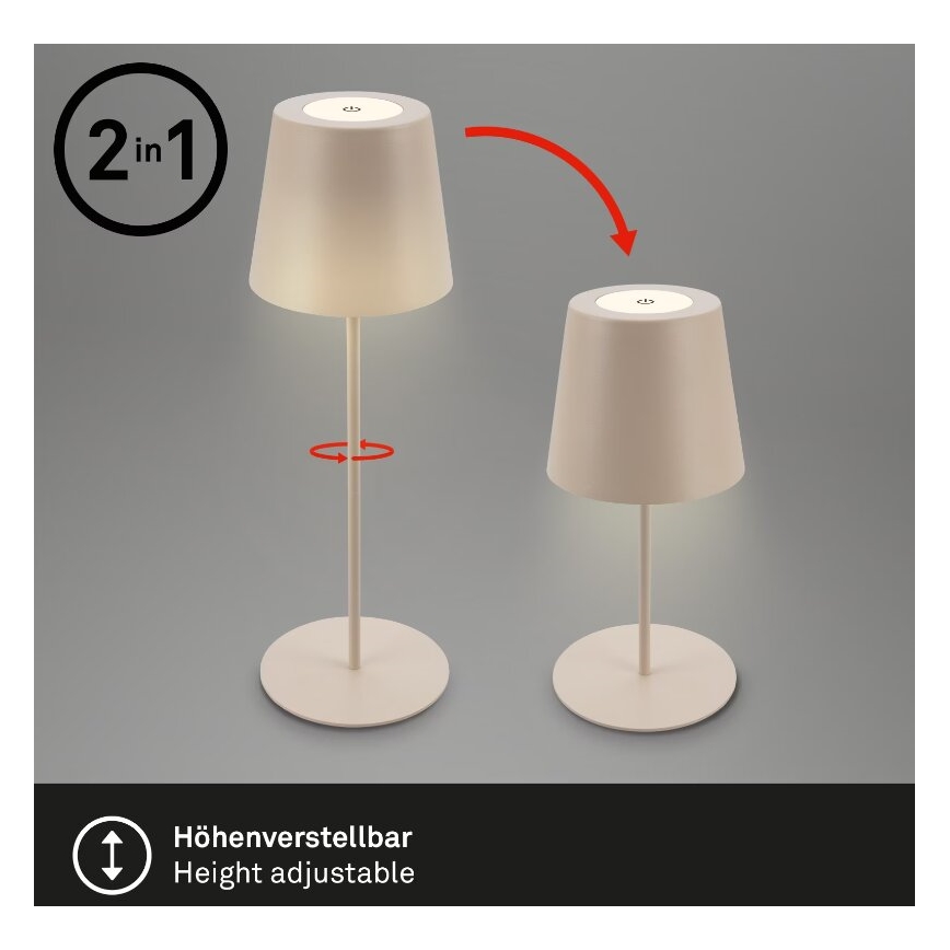Briloner 7508011 - LED Stmievateľná nabíjacia vonkajší stolná lampa 2v1 LED/2,5W/5V IP44 béžová