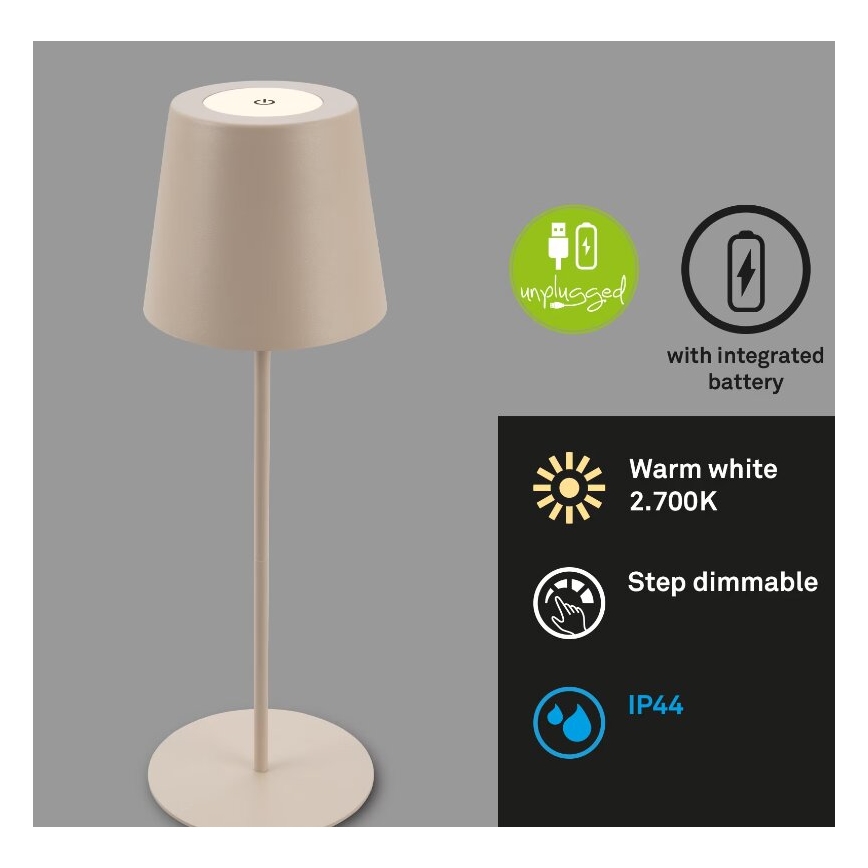 Briloner 7508011 - LED stlmiteľná nabíjacia vonkajšia stolová lampa 2v1 LED/2,5W/5V IP44 1200 mAh béžová
