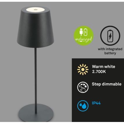 Briloner 7508015 - LED Stmievateľná nabíjacia vonkajší stolná lampa 2v1 LED/2,5W/5V IP44 čierna