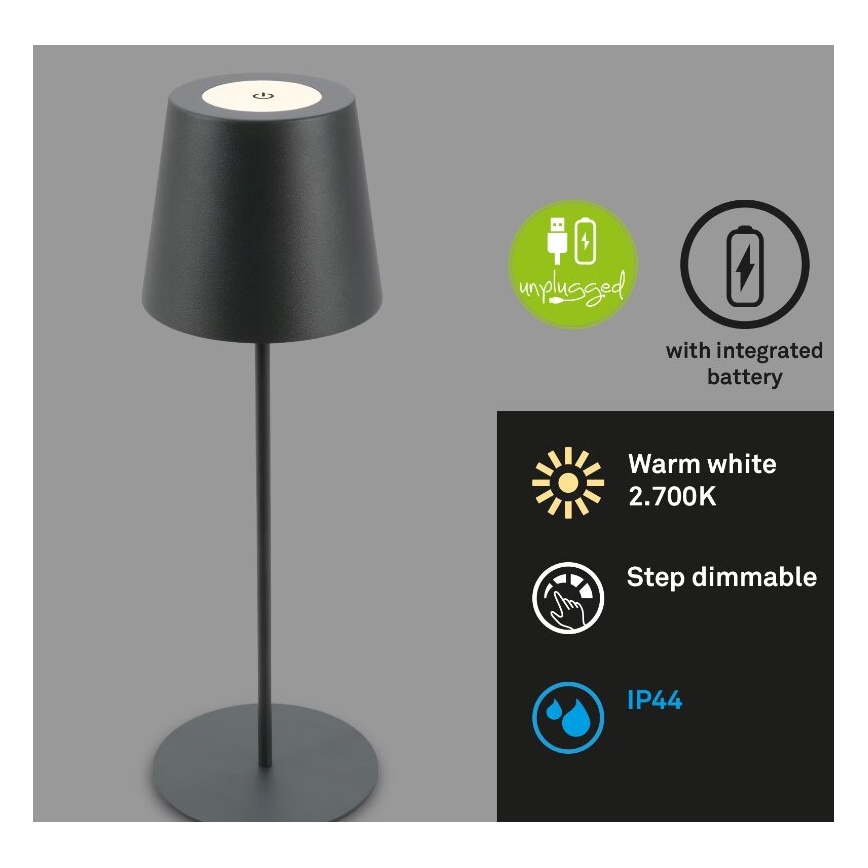Briloner 7508015 - LED Stmievateľná nabíjacia vonkajší stolná lampa 2v1 LED/2,5W/5V IP44 čierna