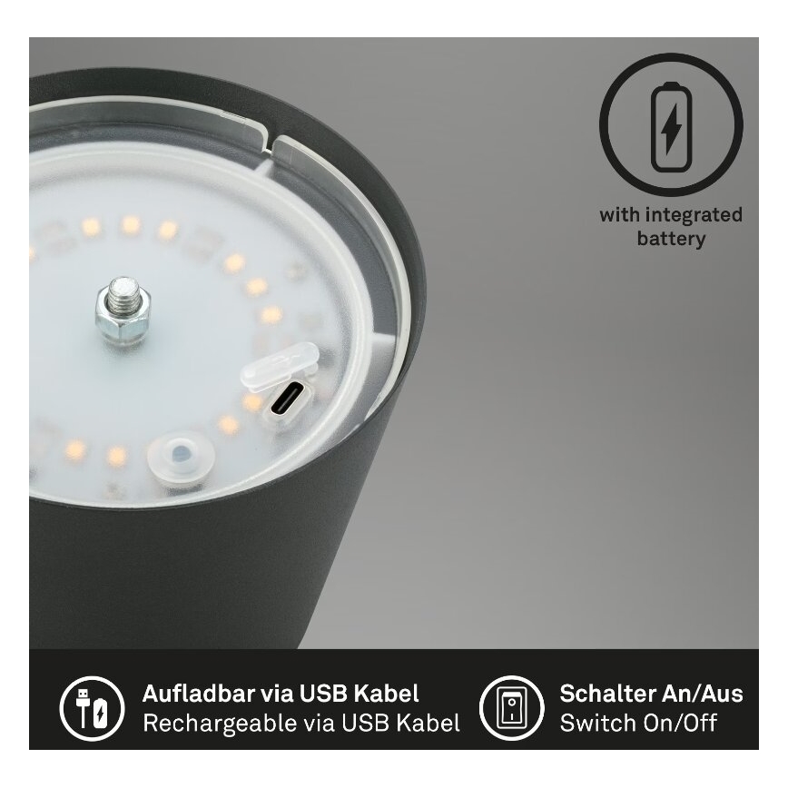 Briloner 7508015 - LED Stmievateľná nabíjacia vonkajší stolná lampa 2v1 LED/2,5W/5V IP44 čierna
