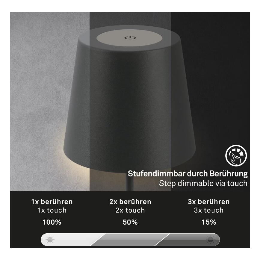 Briloner 7508015 - LED Stmievateľná nabíjacia vonkajší stolná lampa 2v1 LED/2,5W/5V IP44 čierna