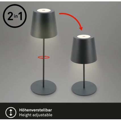 Briloner 7508015 - LED Stmievateľná nabíjacia vonkajší stolná lampa 2v1 LED/2,5W/5V IP44 čierna