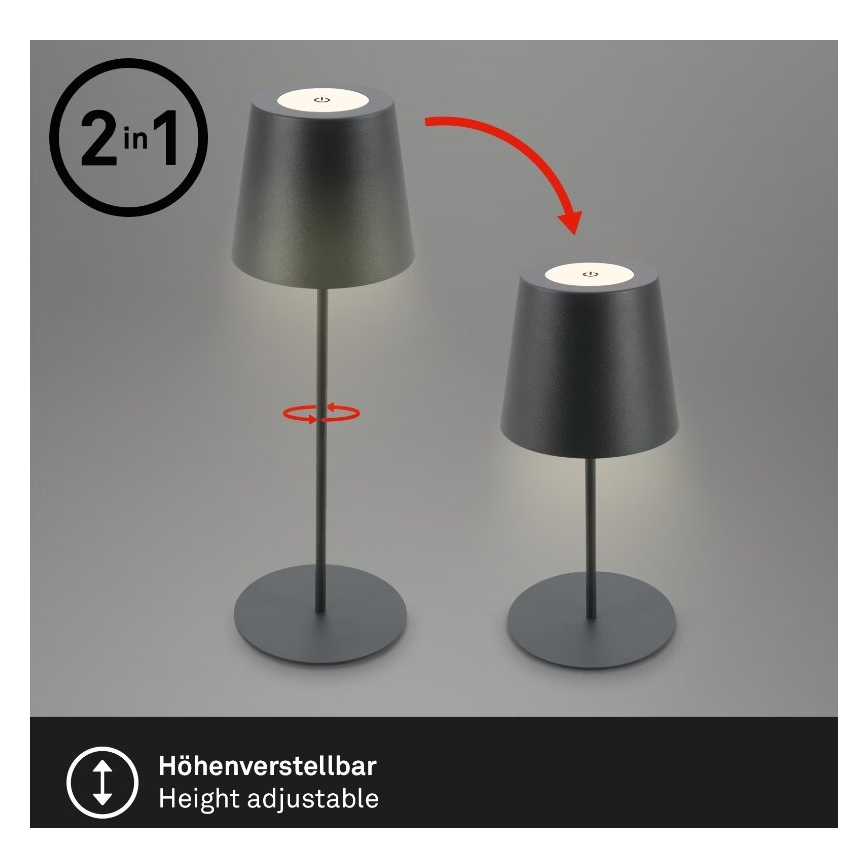 Briloner 7508015 - LED Stmievateľná nabíjacia vonkajší stolná lampa 2v1 LED/2,5W/5V IP44 čierna