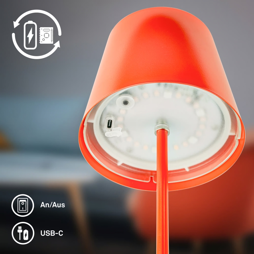 Briloner 7510012 - LED RGBW stmievateľná vonkajšia nabíjacia stolová lampa CALIDA LED/2,5W/5V IP44 1200 mAh oranžová