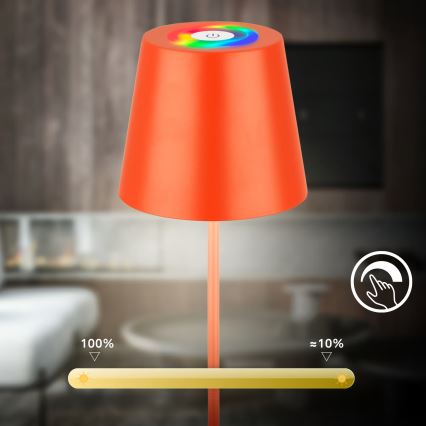 Briloner 7510012 - LED RGBW stmievateľná vonkajšia nabíjacia stolová lampa CALIDA LED/2,5W/5V IP44 1200 mAh oranžová