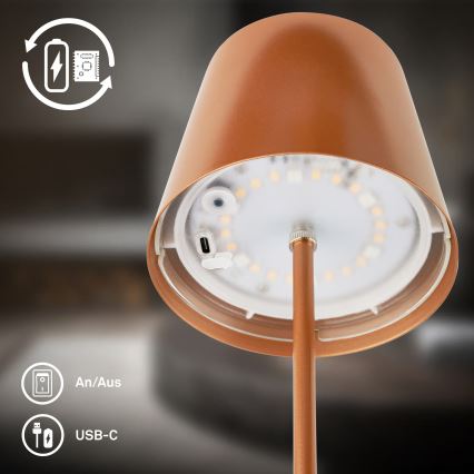 Briloner 7510013 - LED RGBW stmievateľná vonkajšia dobíjateľná stolová lampa CALIDA LED/2,5W/5V IP44 1200 mAh bronzová