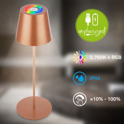 Briloner 7510013 - LED RGBW stmievateľná vonkajšia dobíjateľná stolová lampa CALIDA LED/2,5W/5V IP44 1200 mAh bronzová