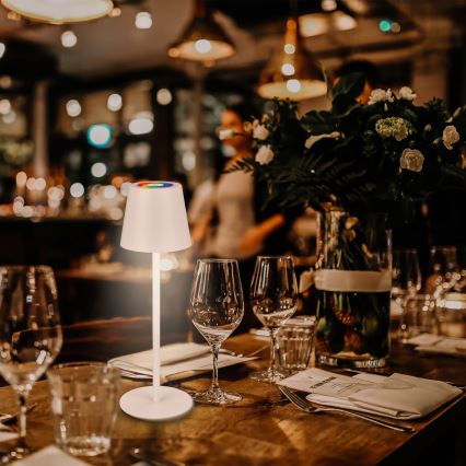 Briloner 7517016 - LED RGBW Stmievateľná nabíjateľná vonkajšia stolová lampa CILANO LED/3W/5V IP44 2000 mAh biela