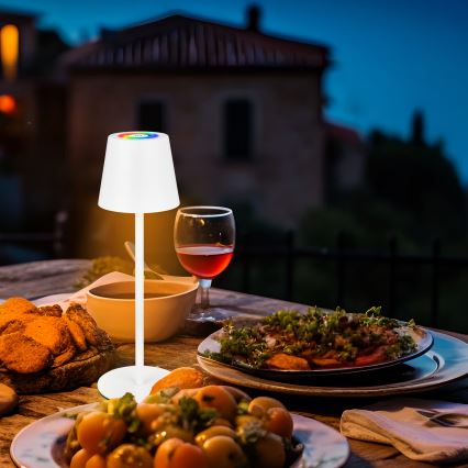 Briloner 7517016 - LED RGBW Stmievateľná nabíjateľná vonkajšia stolová lampa CILANO LED/3W/5V IP44 2000 mAh biela