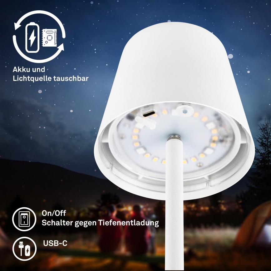Briloner 7517016 - LED RGBW Stmievateľná nabíjateľná vonkajšia stolová lampa CILANO LED/3W/5V IP44 2000 mAh biela