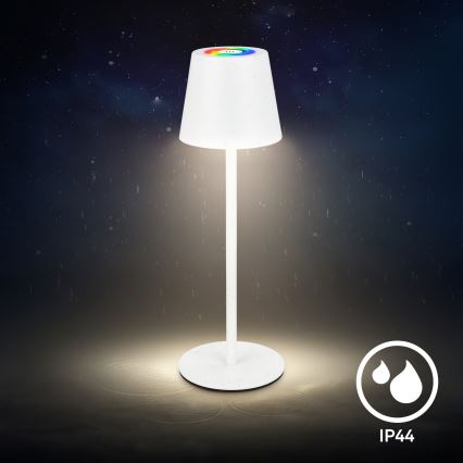 Briloner 7517016 - LED RGBW Stmievateľná nabíjateľná vonkajšia stolová lampa CILANO LED/3W/5V IP44 2000 mAh biela