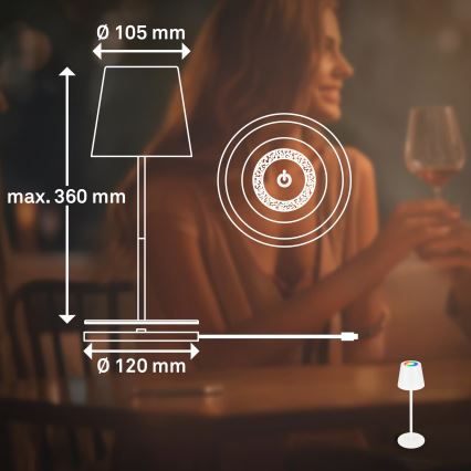 Briloner 7517016 - LED RGBW Stmievateľná nabíjateľná vonkajšia stolová lampa CILANO LED/3W/5V IP44 2000 mAh biela