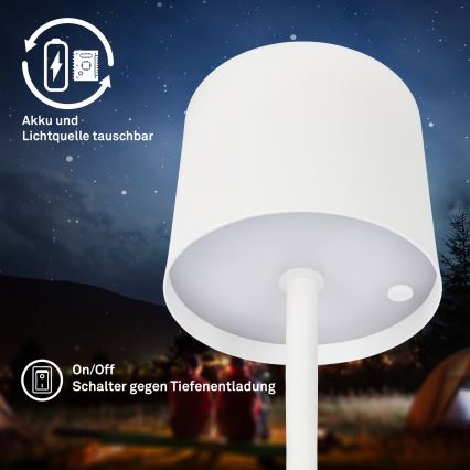 Briloner 7521016 - LED Stmievateľná nabíjateľná vonkajšia stolová lampa SIGO LED/2,5W/5V IP44 2600 mAh biela