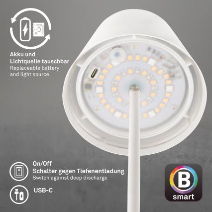 Briloner 7559016 - LED RGB stmievateľná nabíjateľná vonkajšia stolová lampa COLORIS LED/3,5W/5V IP44 2000 mAh Wi-Fi Tuya