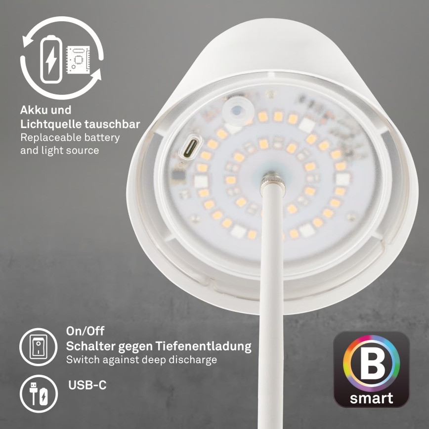 Briloner 7559016 - LED RGB stmievateľná nabíjateľná vonkajšia stolová lampa COLORIS LED/3,5W/5V IP44 2000 mAh Wi-Fi Tuya
