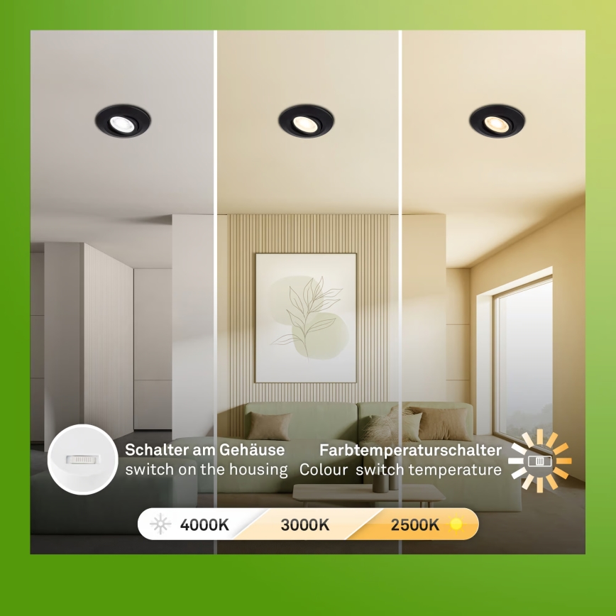 Briloner 7586035 - SADA 3x LED Kúpeľňové zapustené svietidlo KLIRA 1xLED/4,9W/230V 2500/3000/4000K IP23 čierna