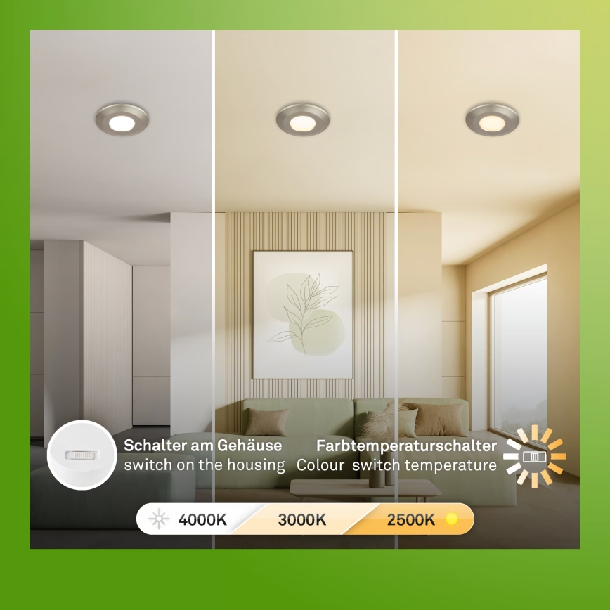 Briloner 7589032 - SADA 3 ks stmievateľných LED zapustených kúpeľňových svietidiel KLIRA LED/4,9W/230V IP44 matný chróm