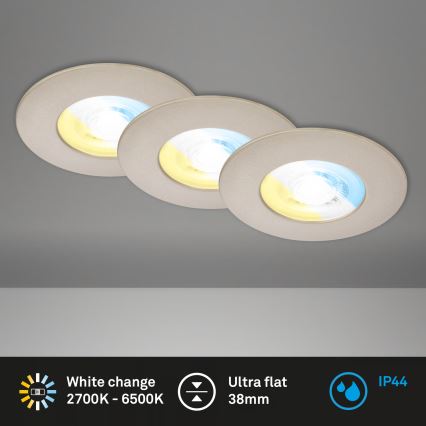 Briloner 7605032 - SADA 3xLED Kúpeľňové zapustené svietidlo 3xLED/4,9W/230V 2700/4000/6500K IP44 matný chróm