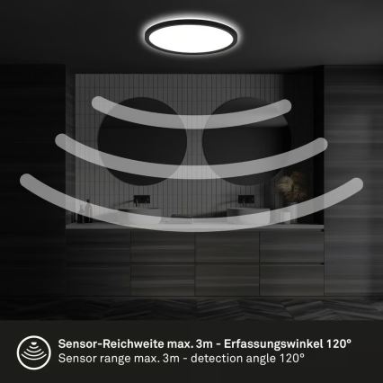 Briloner - LED kúpeľňové stropné svietidlo s pohybovým senzorom MOVE LED/18W/230V IP44 priemer 29 cm čierne