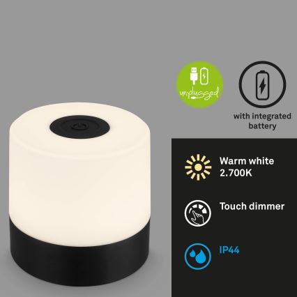 Briloner - LED stmievateľná nabíjacia dotyková vonkajšia stolová lampa LED/2W/5V 2700K IP44 1200 mAh čierna
