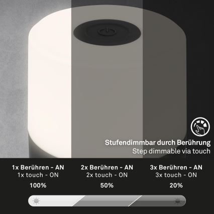 Briloner - LED stmievateľná nabíjacia dotyková vonkajšia stolová lampa LED/2W/5V 2700K IP44 1200 mAh čierna