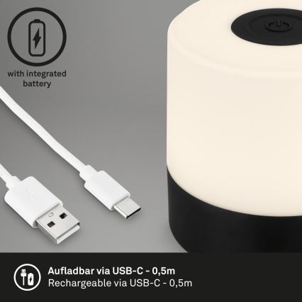 Briloner - LED stmievateľná nabíjacia dotyková vonkajšia stolová lampa LED/2W/5V 2700K IP44 1200 mAh čierna