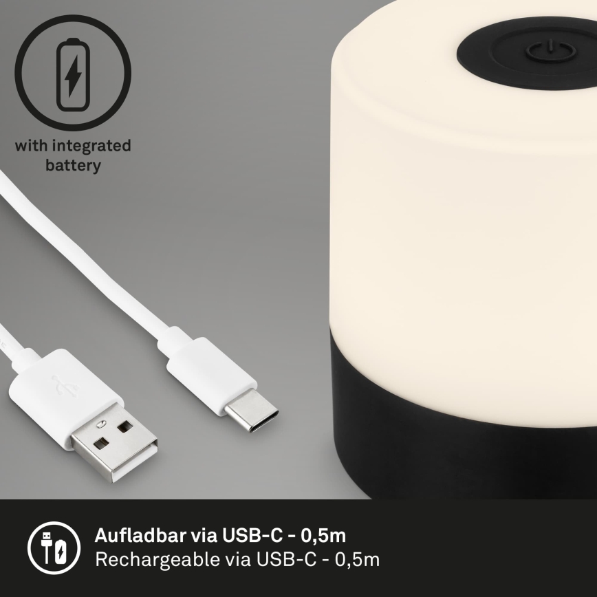 Briloner - LED stmievateľná nabíjacia dotyková vonkajšia stolová lampa LED/2W/5V 2700K IP44 1200 mAh čierna