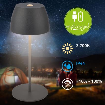 Briloner - LED stlmiteľná nabíjateľná dotyková vonkajšia stolová lampa MINI LED/2,5W/5V IP44 1800 mAh antracit