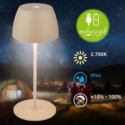 Briloner - LED stmievateľná nabíjateľná dotyková vonkajšia stolová lampa MINI LED/2,5W/5V IP44 1800 mAh béžová