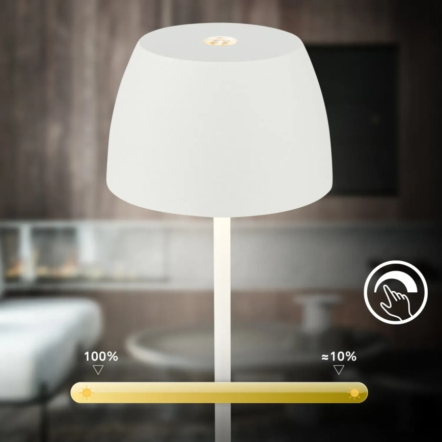 Briloner  - LED stmievateľná nabíjateľná dotyková vonkajšia stolná lampa MINI LED/2,5W/5V IP44 1800 mAh biela