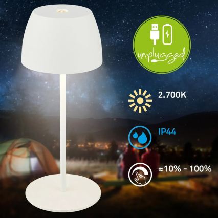 Briloner  - LED stmievateľná nabíjateľná dotyková vonkajšia stolná lampa MINI LED/2,5W/5V IP44 1800 mAh biela