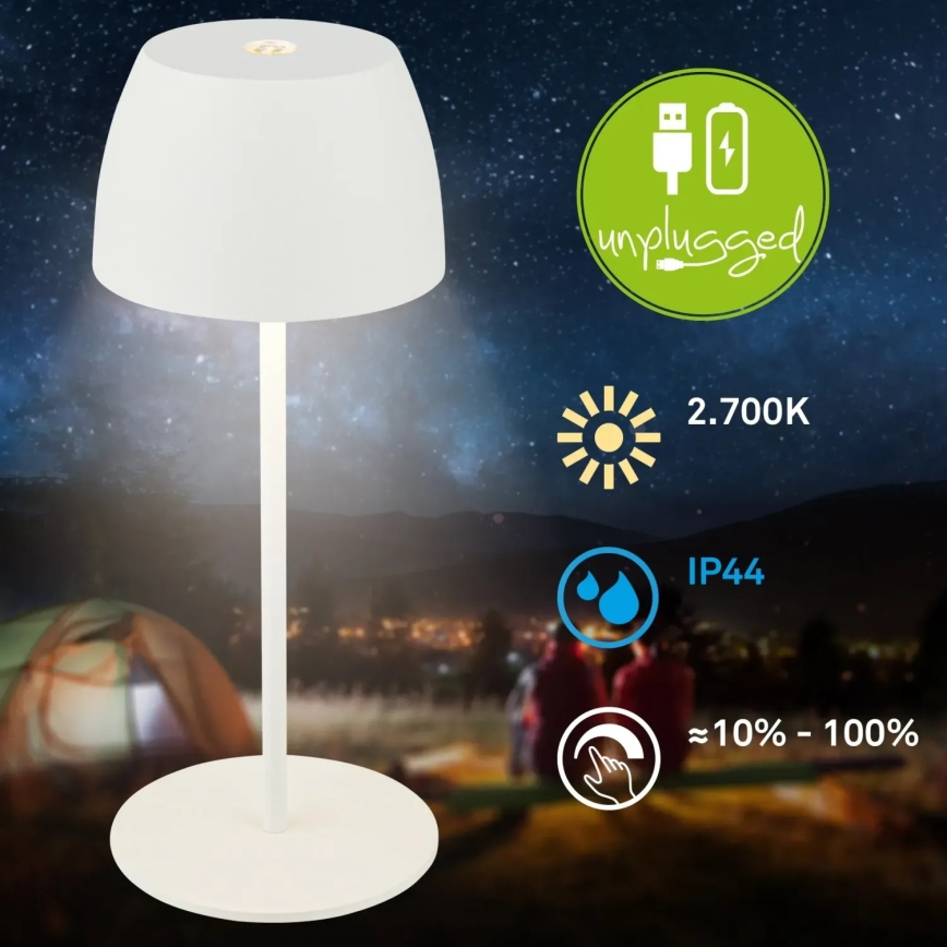 Briloner  - LED stmievateľná nabíjateľná dotyková vonkajšia stolná lampa MINI LED/2,5W/5V IP44 1800 mAh biela