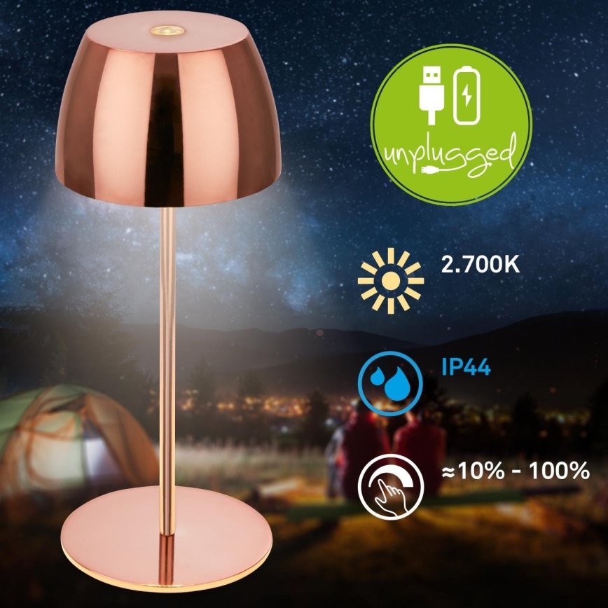 Briloner - LED stmievateľná nabíjateľná dotyková vonkajšia stolová lampa MINI LED/2,5W/5V IP44 1800 mAh medená