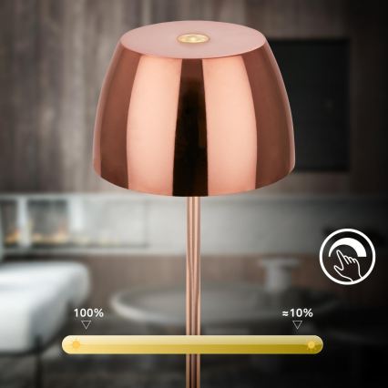 Briloner - LED stmievateľná nabíjateľná dotyková vonkajšia stolová lampa MINI LED/2,5W/5V IP44 1800 mAh medená