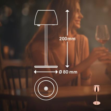 Briloner - LED stmievateľná nabíjateľná dotyková vonkajšia stolová lampa MINI LED/2,5W/5V IP44 1800 mAh medená
