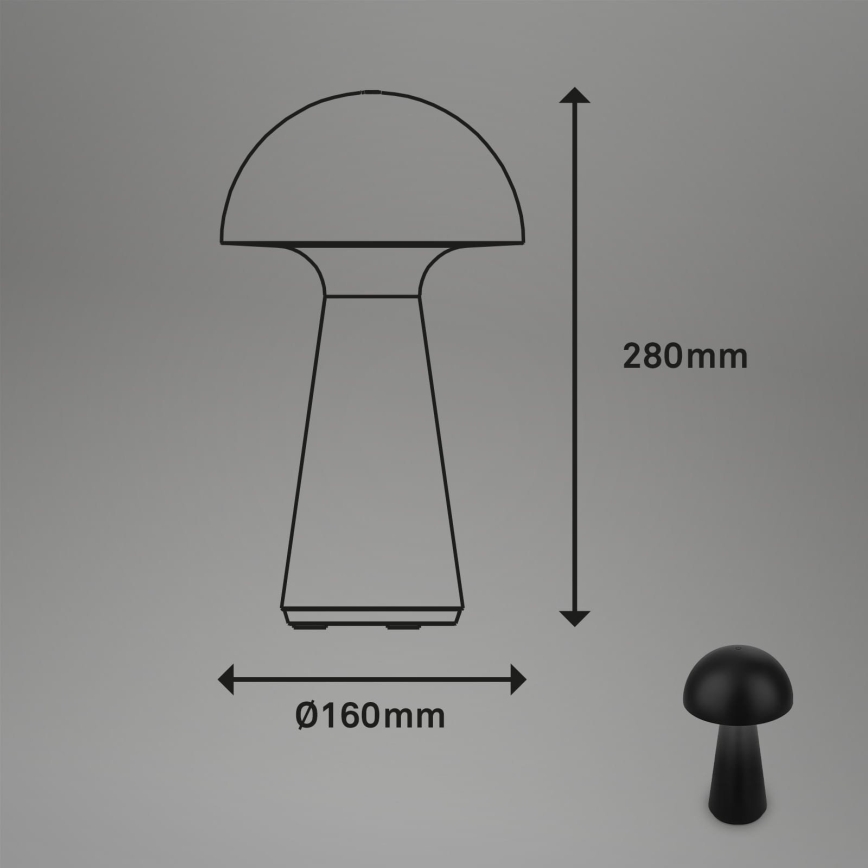 Briloner - LED Stmievateľná nabíjateľná dotyková vonkajšia stolová lampa LED/2,6W/5V 3000K IP44 2000 mAh čierna
