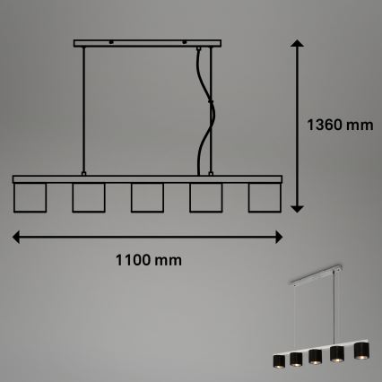 Briloner - Luster na lanku LURI 5xE14/25W/230V kaučukovník