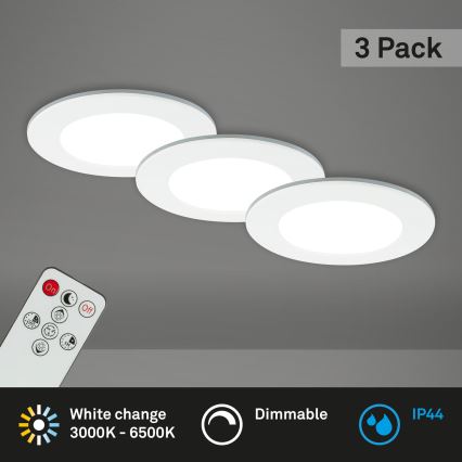 Briloner - SADA 3x LED Stmievateľné kúpeľňové podhľadové svietidlo LED/4,8W/230V 3000-6500K IP44 + diaľkové ovládanie