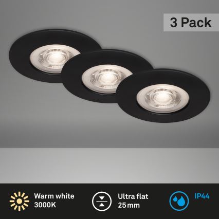 Briloner - SADA 3x LED Kúpeľňové podhľadové svietidlo LED/4,9W/230V IP44 čierna