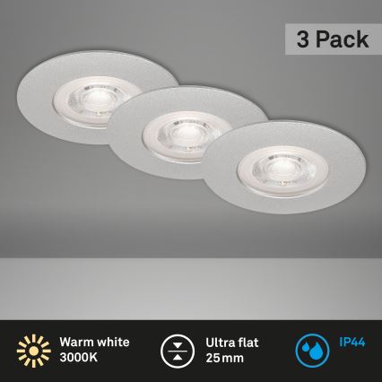 Briloner- SADA 3x LED Kúpeľňové podhľadové svietidlo LED/4,9W/230V IP44 strieborná